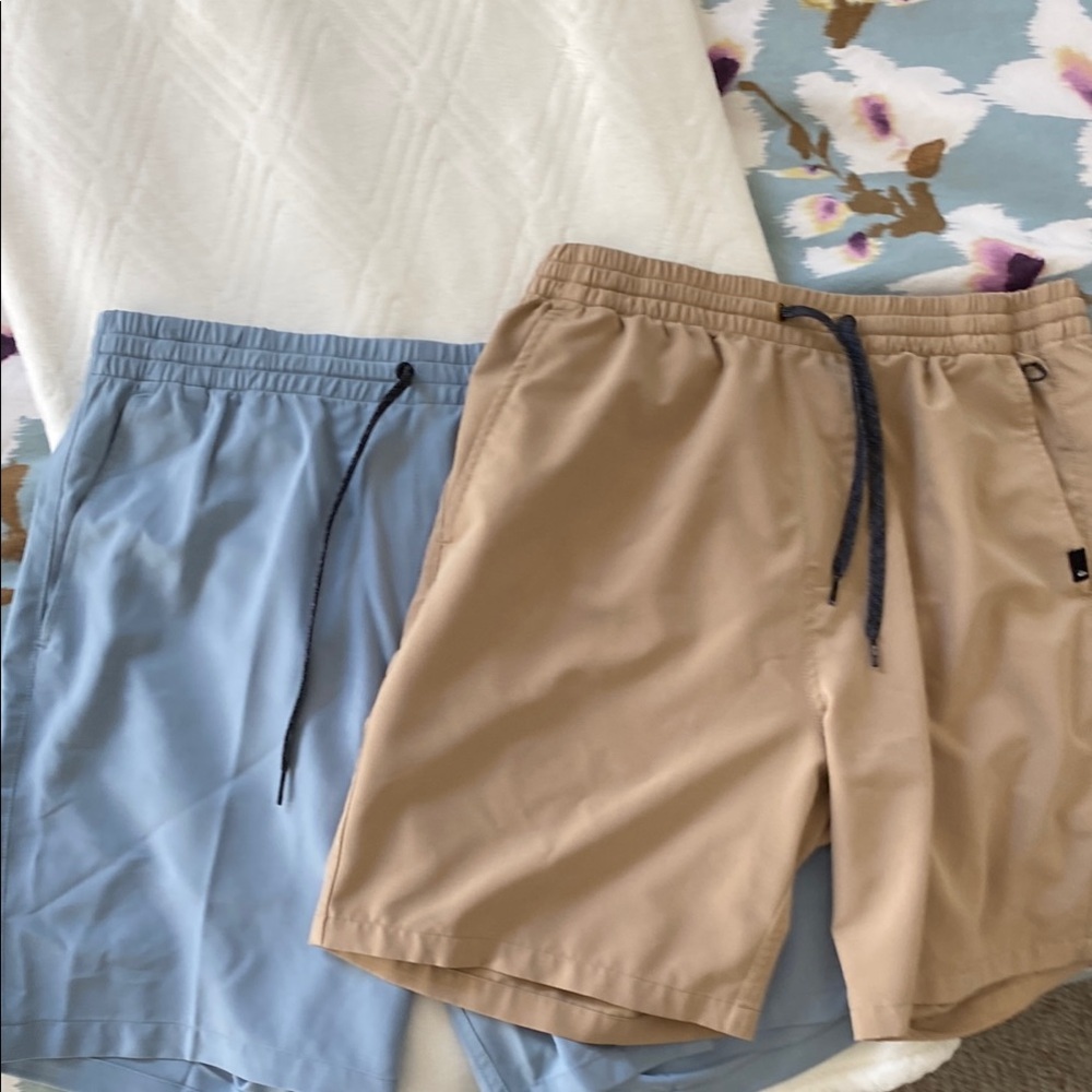 2pairs Quicksilver Amphibian Tan and light blue Drawstring Shorts